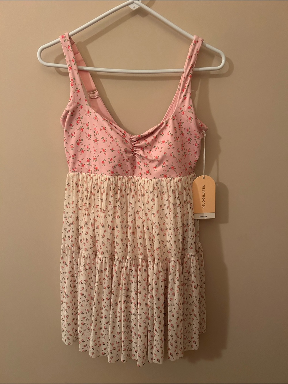 NWT Blogilates Pink & Cream Activewear Sweetheart Babydoll Dress